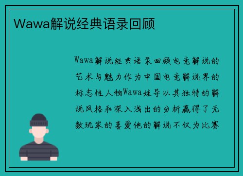 Wawa解说经典语录回顾